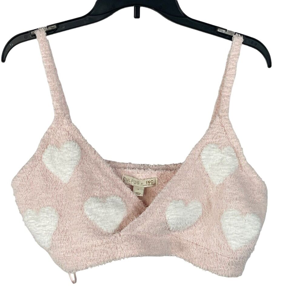 Culpos x INC Large Cropped Tank Top V-Neck Sleeveless Hearts Fuzzy Pink New